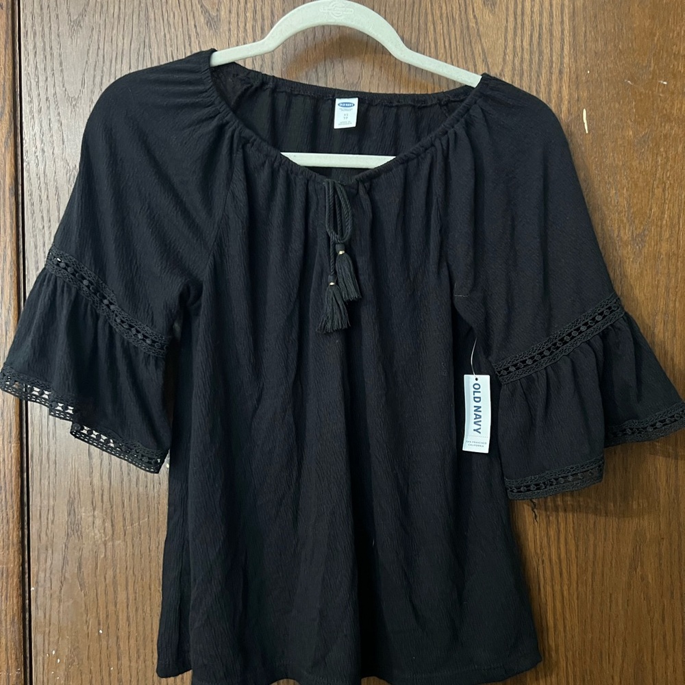Old Navy Black Blouse with Tassel Accent